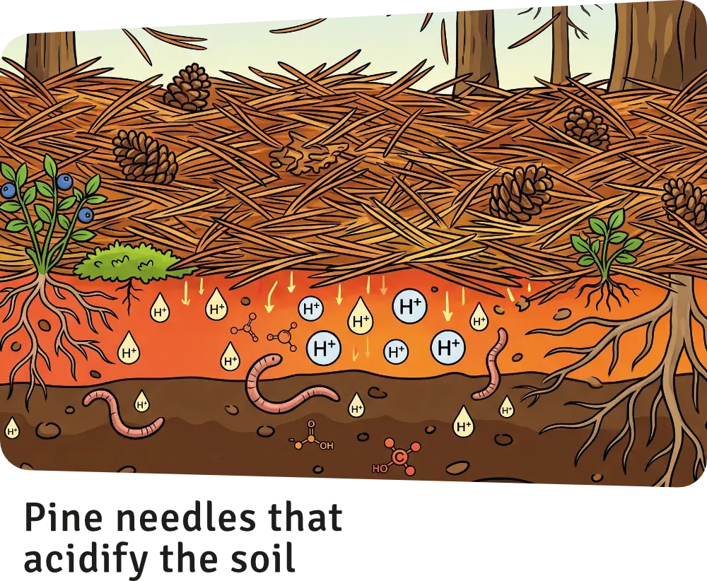 Pine needles that acidify the soil